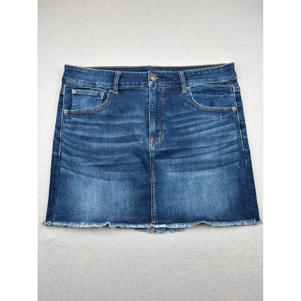 American Eagle Denim Skirt Womens 16 Raw Hem Stretch Mini